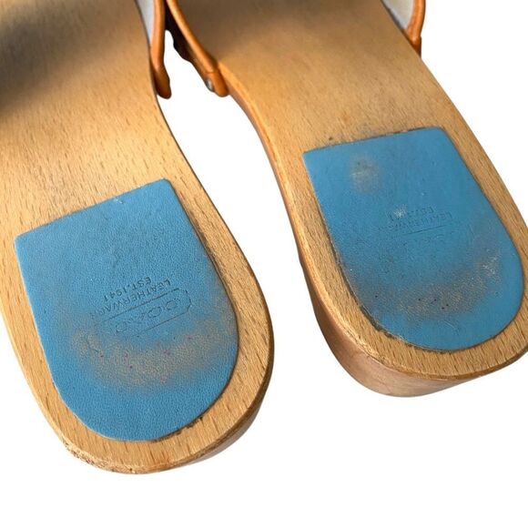 Vintage Coach Striped Canvas Vachetta Sandal Mid Heel in Size 8 - Picture 7 of 16